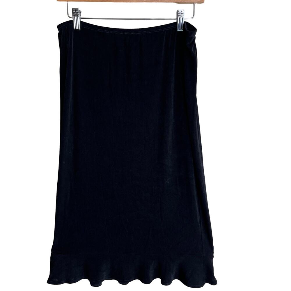 Chico's Traveler's Black Knee Length Skirt Flounce Hem Size M Chico's Size 1